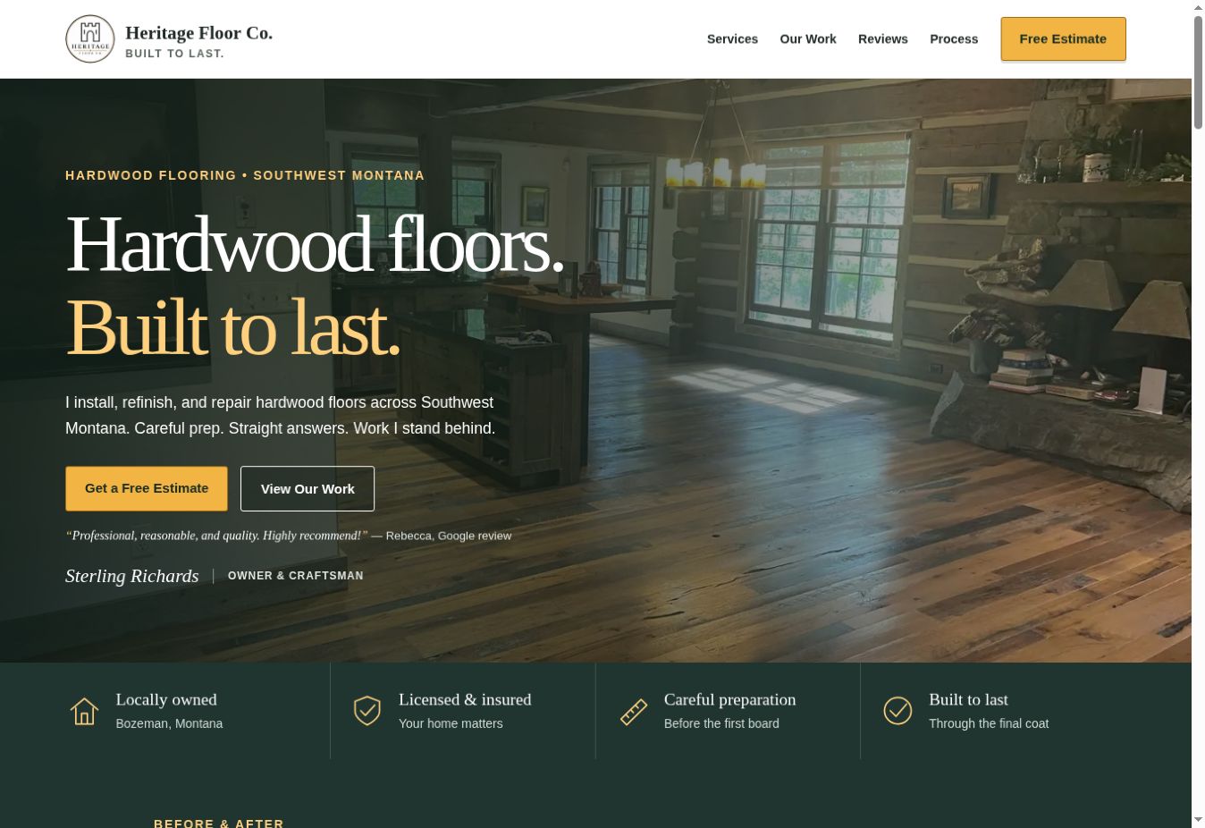 Heritage Floor Co. website homepage
